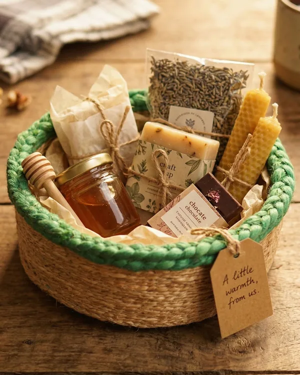 Jute hamper basket, green rim — baskets & mats bag by Fuleswar Bag Company
