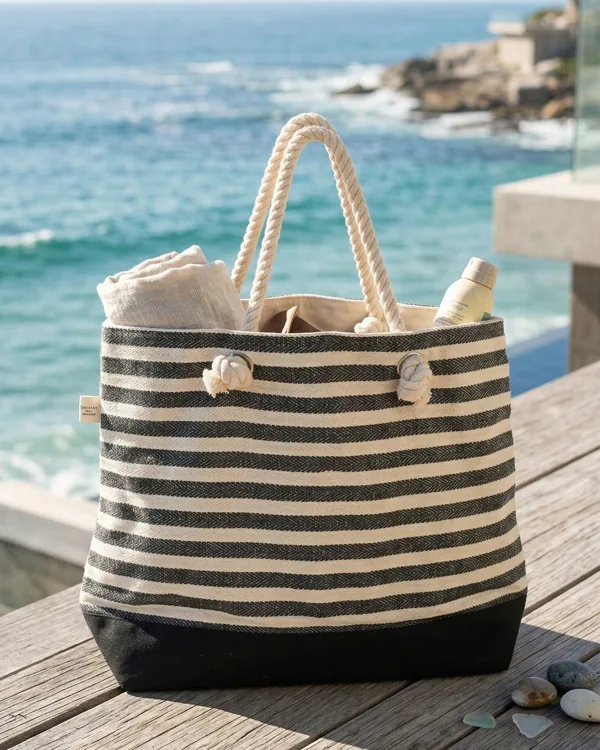 Striped beach bag & pouch set — pouches & accessories bag by Fuleswar Bag Company