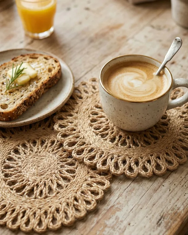 Crochet jute coasters — baskets & mats bag by Fuleswar Bag Company