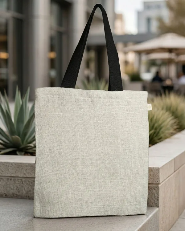Grey jute tote, black handles — jute bag by Fuleswar Bag Company