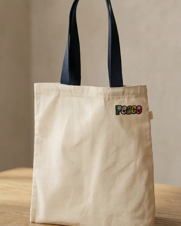 Natural cotton tote, navy handles — cotton bag by Fuleswar Bag Company