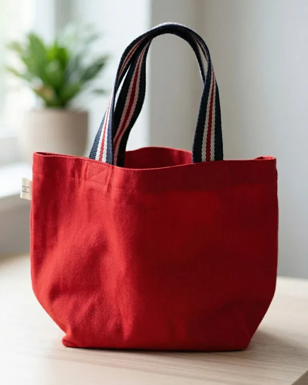 Cotton shopper, short striped handles — cotton bag by Fuleswar Bag Company