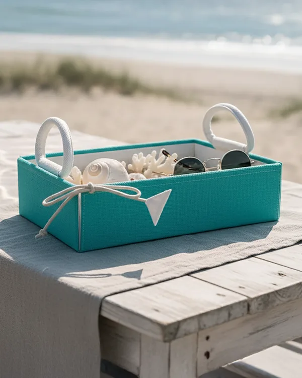 Jute hamper tray, dyed teal — gift & bottle bag by Fuleswar Bag Company