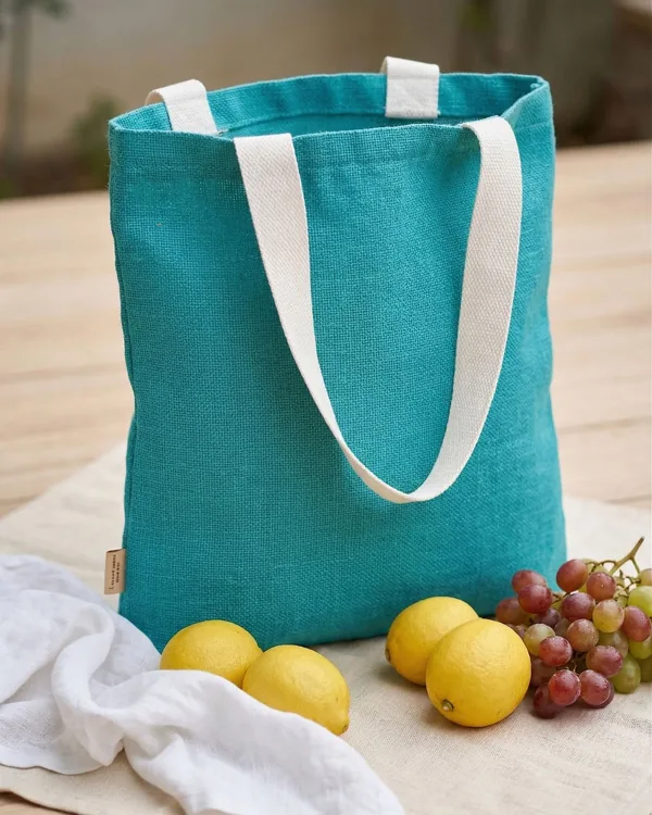 Dyed jute tote, teal — jute bag by Fuleswar Bag Company