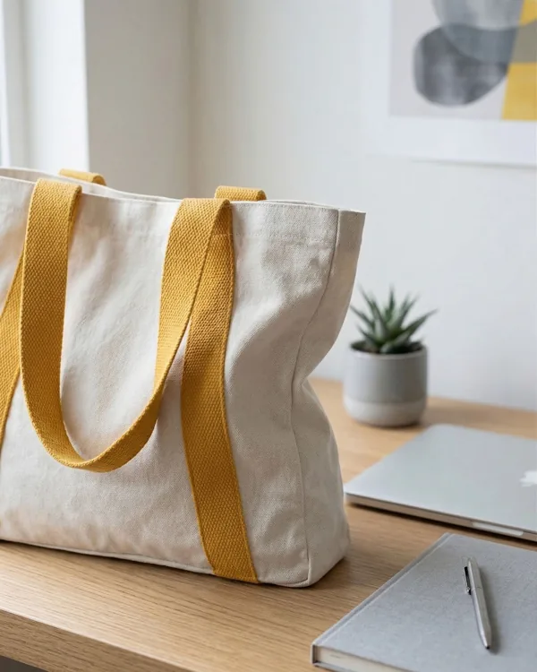 Cotton canvas tote, contrast webbing — cotton bag by Fuleswar Bag Company