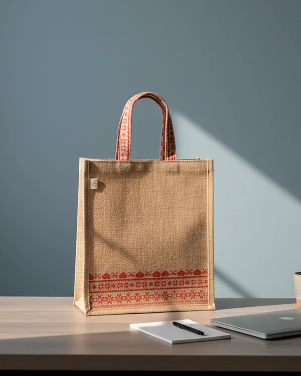 Jute tote, Nordic all-over print — gift & bottle bag by Fuleswar Bag Company
