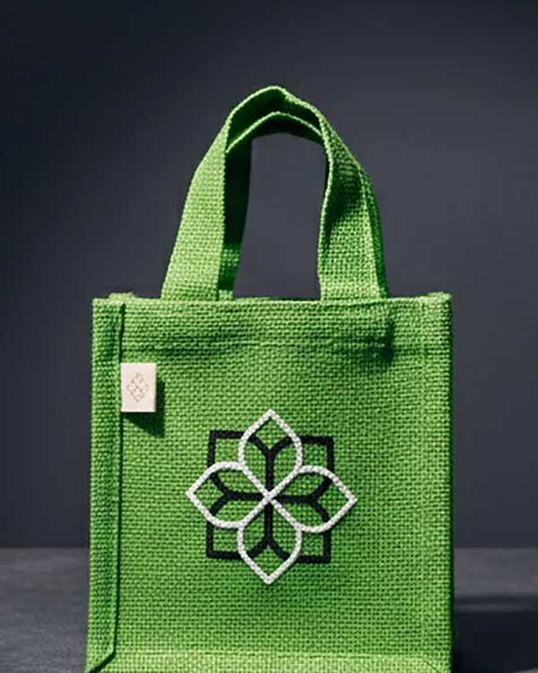 Dyed jute gift bag, logo print — gift & bottle bag by Fuleswar Bag Company