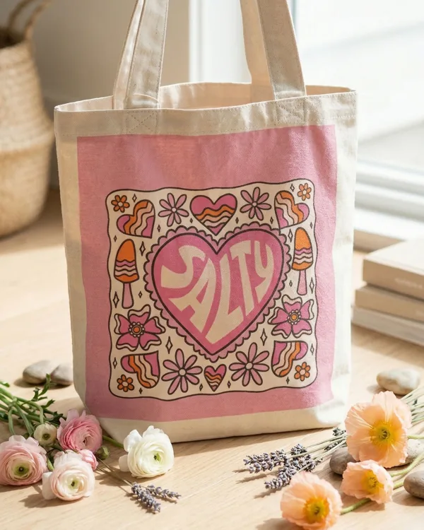 Digitally printed cotton tote, dyed borders, 10 oz — cotton bag by Fuleswar Bag Company