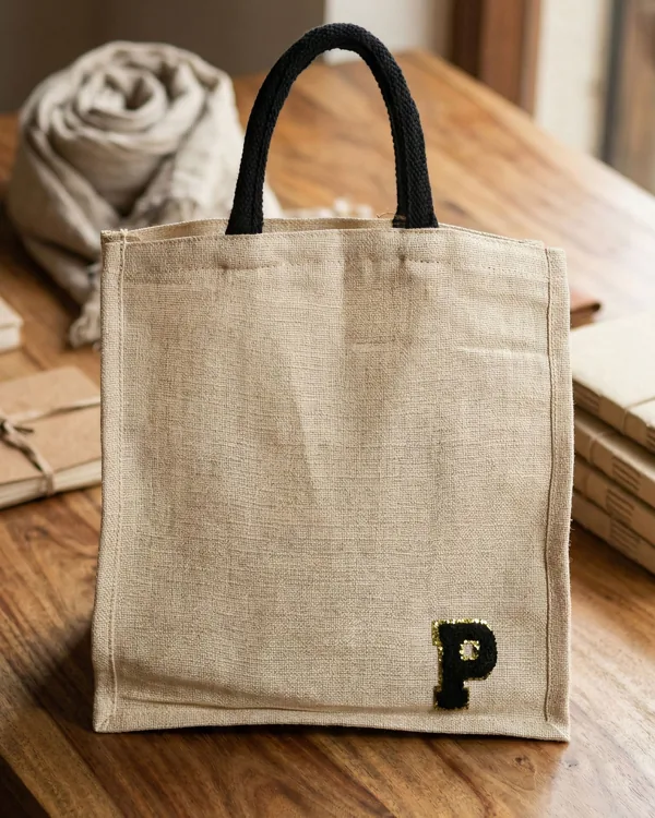 Natural juco tote, monogram print — juco bag by Fuleswar Bag Company