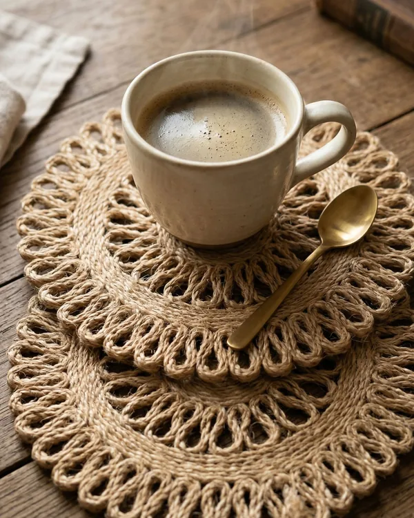 Crochet jute placemat — baskets & mats bag by Fuleswar Bag Company