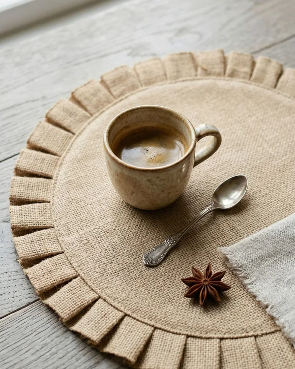 Laminated jute placemat, natural — baskets & mats bag by Fuleswar Bag Company