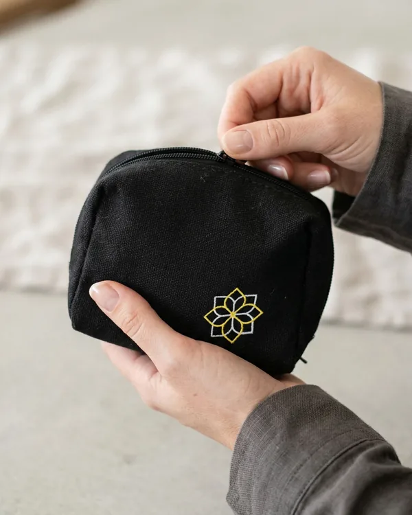 Jute-cotton zip pouch, black — pouches & accessories bag by Fuleswar Bag Company