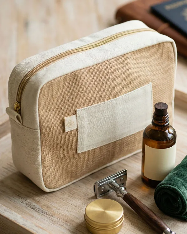 Jute wash bag with label patch — pouches & accessories bag by Fuleswar Bag Company